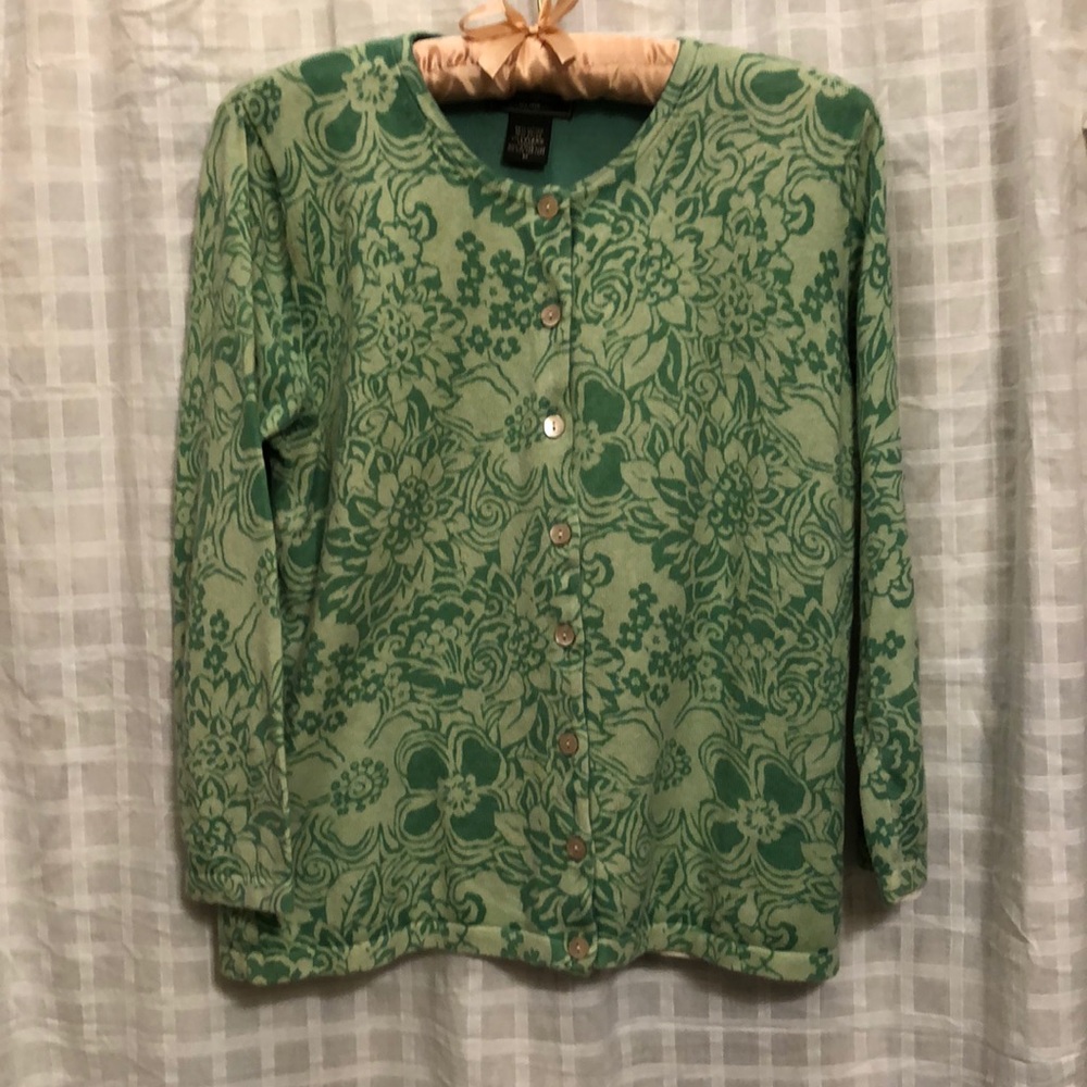Eddie Bauer printed cotton blend cardigan M green floral
